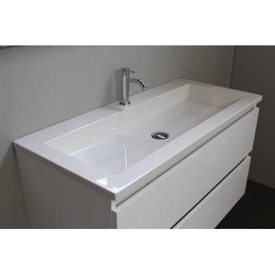 Basic Bella Meuble salle de bains avec lavabo acrylique avec miroir et éclairage Blanc 100x55x46cm 1 trou de robinet Blanc brillant