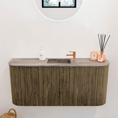 Mondiaz JOYA-DLUX 93.2cm toiletmeubel - ronding links en rechts kleur Dusk - Wastafel FAYE positie Midden 1 kraangat kleur Oza.