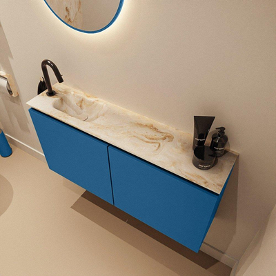 MONDIAZ TURE-DLUX 100cm toiletmeubel Jeans. EDEN wastafel Frappe positie links. Met 1 kraangat.