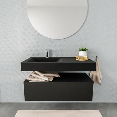 MONDIAZ ALAN 100cm - meuble bas - 1 tiroir - lavabo suspendu - vasque à gauche - 1 trou de robinet - urban