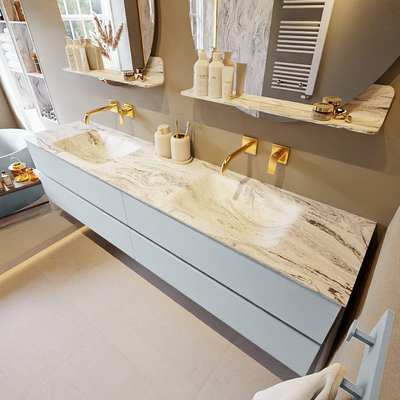 MONDIAZ VICA-DLUX Ensemble meuble de salle de bains - 200cm - meuble bas Clay - 4 tiroirs - lavabo encastré Cloud double - sans trous de robinet - version haute 60cm - Glace