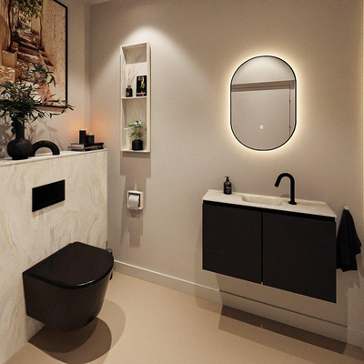 MONDIAZ TURE-DLUX Meuble toilette - 80cm - Urban - EDEN - vasque Ostra - position centrale - 1 trou de robinet