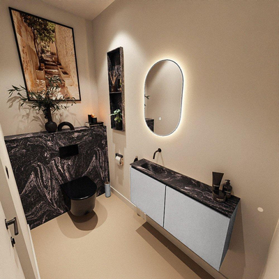 MONDIAZ TURE-DLUX 100cm toiletmeubel Plata. EDEN wastafel Lava positie links. Zonder kraangat.