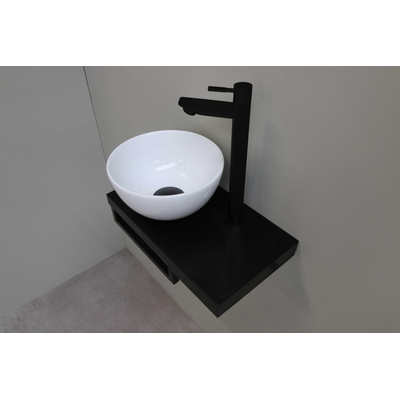 Proline Pack lave-mains 40x23cm avec vasque céramique blanc brillant gauche, plan noir et robinet, sipon et bonde noir mat
