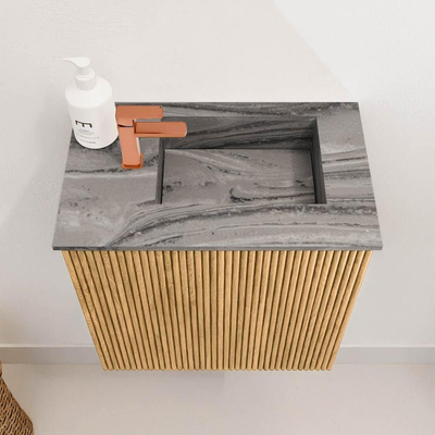 Mondiaz JOYA-DLUX 40cm toiletmeubel - kleur Oak - Wastafel FAYE positie Rechts 1 kraangat kleur Sombra.