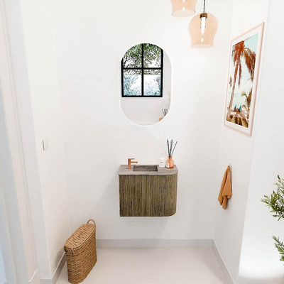 Mondiaz JOYA-DLUX 51.6cm toiletmeubel - ronding rechts kleur Dusk - Wastafel FAYE positie Links 1 kraangat kleur Oza.