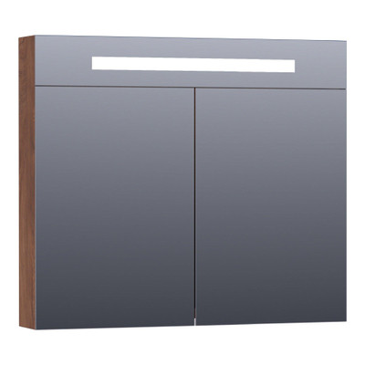 BRAUER Promise Deluxe armoire de toilette - 80x70x15cm - avec éclairage direct - 2 portes miroir double face - Forêt Cacao