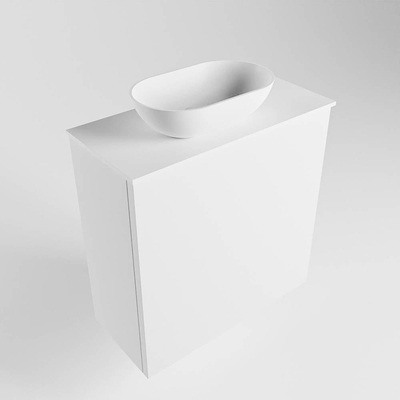 Mondiaz fowy armoire de toilette 50x50x23cm talc mat 1 trou pour robinet vasque : gauche 1 porte solid surface avec top mdf couleur vasque : blanc