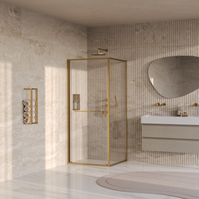 BRAUER Luminis Douchecabine - 90x90x200cm - 2-delig naar binnen draaiend - helder glas - omkeerbaar - incl. glascoating - geborsteld goud PVD
