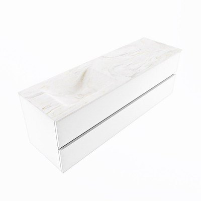 Mondiaz VICA-DLUX ensemble de meuble de salle de bain - 150cm - meuble sous lavabo talc - 2 tiroirs - lavabo encastré cloud gauche - sans trous de robinet - version haute de 60cm - ostra