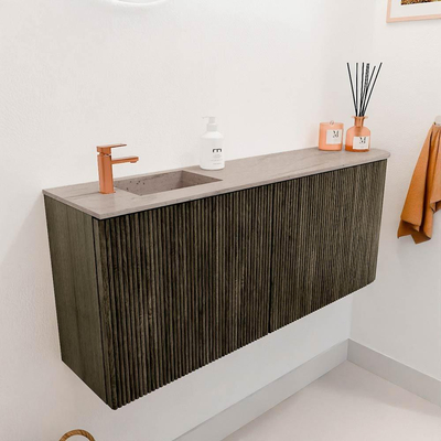 Mondiaz JOYA-DLUX 101.6cm meuble de salle de bains - arrondi droit couleur Shadow - Vasque FAYE position Gauche 1 trou de robinet couleur Saba