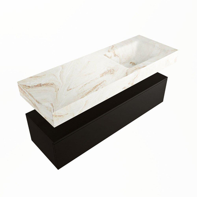 Mondiaz ALAN-DLUX Ensemble de meuble - 130cm - meuble Urban mat - 1 tiroir - Lavabo Cloud Frappe suspendu - vasque Droite - 0 trous de robinet