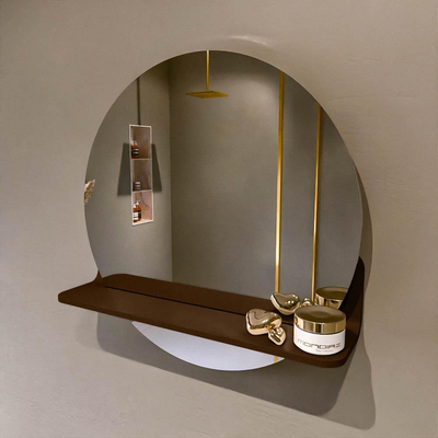 Mondiaz SPOT spiegel – Ø50 cm – met planchet – Rust (bruin)
