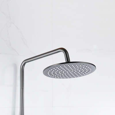 FugaFlow Eccelente Acces Regendoucheset - thermostatisch - 30cm hoofddouche - metalen slang - staaf handdouche - Geborsteld Gunmetal PVD