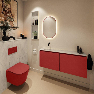 MONDIAZ TURE-DLUX Meuble toilette - 120cm - Fire - EDEN - vasque Opalo - position gauche - sans trou de robinet