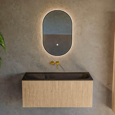 MONDIAZ KURVE 100cm badmeubel kleur Oak met 1 lade. Wastafel BIG MEDIUM midden zonder kraangat Urban.