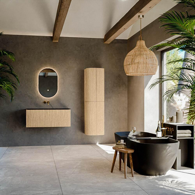 MONDIAZ KURVE Meuble de salle de bains 100 cm couleur Oak avec 1 tiroir. Lavabo BIG MEDIUM central sans trou de robinet Urban.