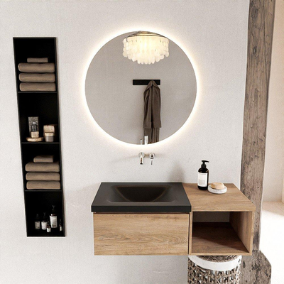 MONDIAZ BUKLA Meuble de salle de bains 100 cm avec module ouvert 40 couleur Washed Oak avec 1 tiroir. Lavabo CLOUD gauche 0 trou de robinet couleur Urban.