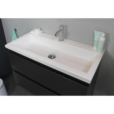 Basic Bella Meuble avec lavabo acrylique 1 trou de robinet 80x55x46cm avec armoire toilette à 2 portes gris Anthracite mat