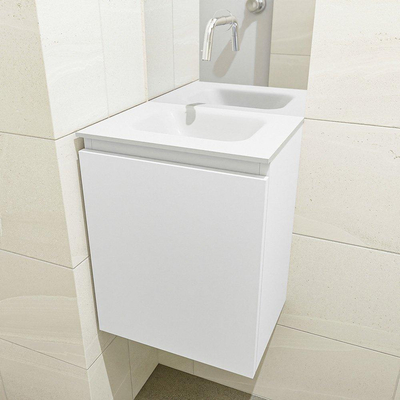 MONDIAZ OLAN Fonteinset - 40x30x40cm - 0 kraangaten - 1 lade - talc mat - wasbak midden - Solid Surface Wit