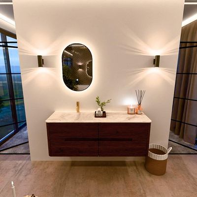 Mondiaz CIRO-DLUX Ensemble de meubles de salle de bains - 140x45x50cm - lavabo en solid surface Frappe - 1 vasque à gauche - 1 trou de robinet - 4 tiroirs - Ruby