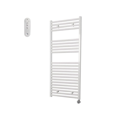 Sanicare HVS Elektrische Radiator - 111.8x60cm - 730W - met afstandsbediening - thermostaat - chroom - rechtsonder - wit