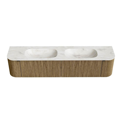 Mondiaz KURVE-DLUX Badkamermeubelset - 200x46x40cm - 2 lade - 2 deuren - wastafel solid surface - dubbel - 2 kraangaten - Dusk