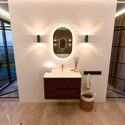 Mondiaz CIRO-DLUX Badkamermeubelset - 80x45x50cm - Solid surface wastafel Opalo - 1 wasbak Midden - 1 kraangat - 2 lades - Ruby