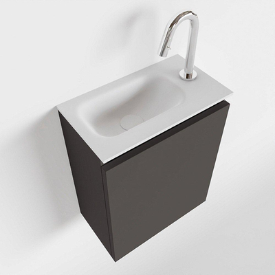 MONDIAZ TURE Fonteinset - 40x23x50cm - 1 kraangat - 1 deur - darkgrey mat - Wasbak links - Solid Surface Wit
