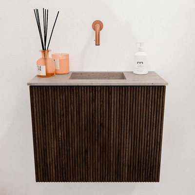 Mondiaz JOYA-DLUX Meuble de toilette 50cm - couleur Walnut - Vasque FAYE position Milieu Sans trou de robinet couleur Saba