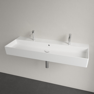 Villeroy & Boch memento 2.0 wastafel onderzijde - geslepen - 120x47cm - met overloop - 2 kraangaten CeramicPlus - White Alpine (glans wit)