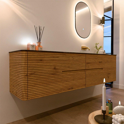 Mondiaz CIRO-DLUX Badkamermeubelset - 190x45x50cm - Solid surface wastafel Lava - 1 wasbak Rechts - zonder kraangaten - 4 lades - Oak