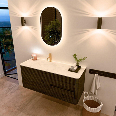 Mondiaz CIRO-DLUX Badkamermeubelset - 120x45x50cm - Solid surface wastafel Opalo - 1 wasbak Links - 1 kraangat - 2 lades - Shadow