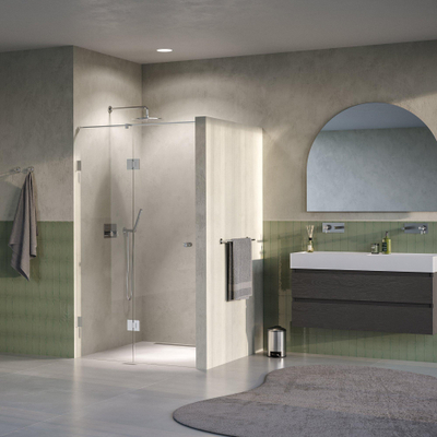 BRAUER Void Carving Nisdeur - 2-delig - 120x200cm - 60cm draaideur aan glas - glascoating - omkeerbaar - helder glas - Geborsteld RVS PVD