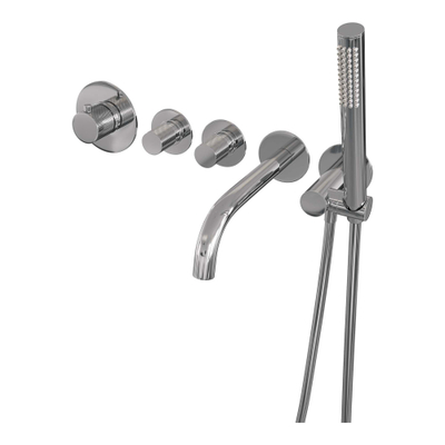 Brauer Chrome Carving Badkraan Inbouw - douchegarnituur - 20cm uitloop - met inbouwdeel - 3 carving knoppen - handdouche staaf 1 stand - chroom