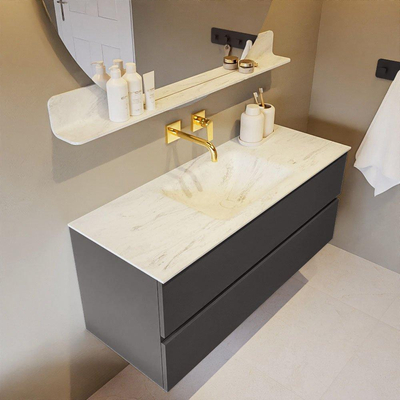 Mondiaz VICA-DLUX ensemble de meuble de salle de bain - 120cm - meuble sous-vasque gris foncé - 2 tiroirs - lavabo encastré nuage milieu - sans trous de robinet - version haute de 60cm - opalo