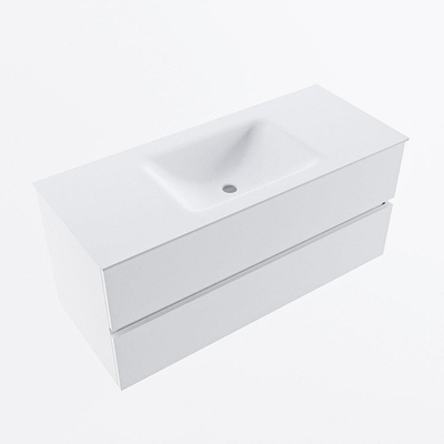 Mondiaz VICA ensemble de meuble de salle de bain - 110cm - meuble sous-vasque talc - 2 tiroirs - lavabo cloud milieu - sans trous de robinet - version haute de 60cm - talc