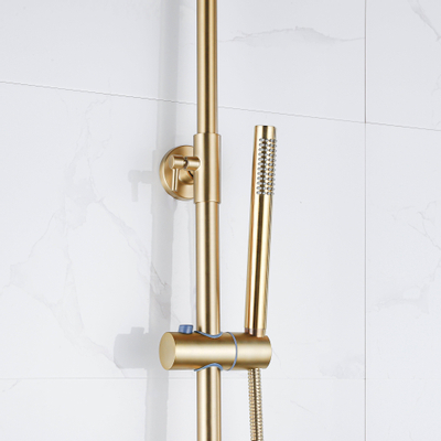Fortifura Calvi Regendoucheset - thermostatisch - 25cm hoofddouche - metalen slang - staafhanddouche - Geborsteld Messing PVD (Goud)