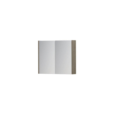INK SPK1 spiegelkast – 70x60x14 cm – 2 deuren, dubbelzijdige spiegeldeuren – Greige eiken