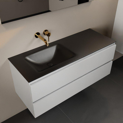 Mondiaz AIVY Ensemble de meuble - 120x45x50cm - 0 trous de robinet - 1 vasque Urban Solid surface - Gauche - 2 tiroirs - avec miroir - MDF Talc