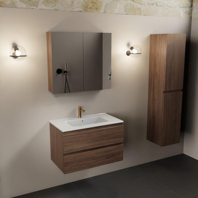 Mondiaz Aivy badmeubelset - 80x45x50cm - 1 kraangat - 1 wasbak talc Keramiek - Midden - 2 lades - Met spiegelkast - Melamine Mocha
