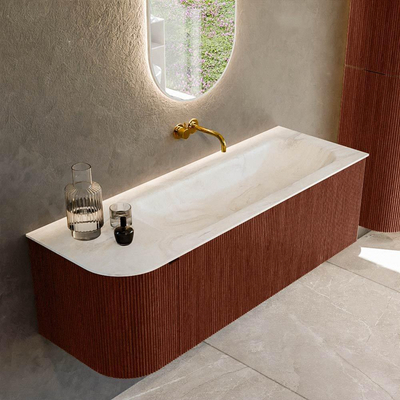 Mondiaz KURVE-DLUX Ensemble de meuble de salle de bains - 135x46x40cm - 1 tiroir - 1 porte - lavabo solid surface - droit - sans trou de robinet - Ruby
