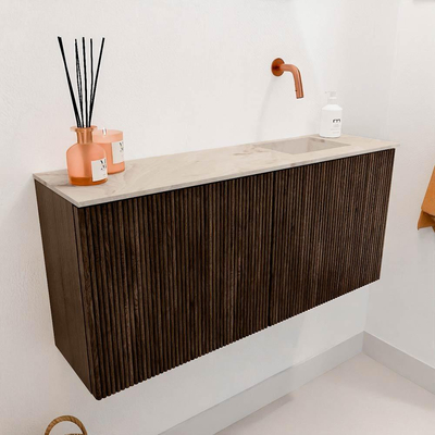 Mondiaz JOYA-DLUX 90cm toiletmeubel - kleur Walnut - Wastafel FAYE positie Rechts Zonder kraangat kleur Frappe.
