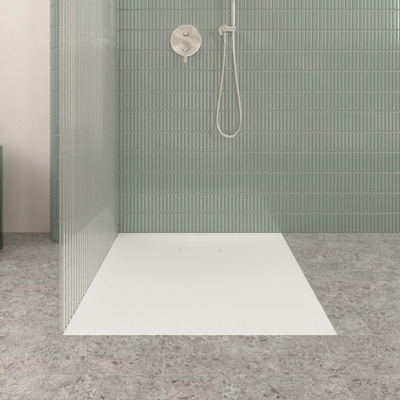 Villeroy & Boch Ecora douchebak - 100x80x3.5cm - afvoer korte zijde - stone white (wit)