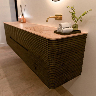 Mondiaz CIRO-DLUX Badkamermeubelset - 190x45x50cm - Solid surface wastafel Saba - 1 wasbak Rechts - zonder kraangaten - 4 lades - Shadow