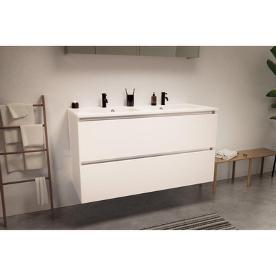 Nemo Go Ensemble de meuble - 60x65x45.5cm - 2 tiroirs - sans poignée - 2 vasque Blanc brillant - 2 trous de robinet - avec armoire toilette - MDF standard white