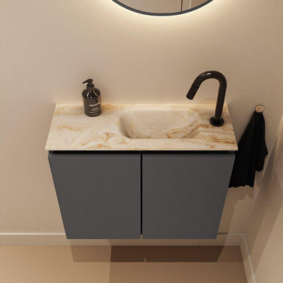 MONDIAZ TURE-DLUX Meuble toilette - 60cm - Dark Grey - EDEN - vasque Frappe - position droite - 1 trou de robinet