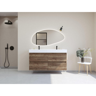 HR Infinity XXL ensemble de meubles de salle de bain 3d 140 cm 2 vasques en céramique kube blanc 2 trous de robinet 4 tiroirs charleston