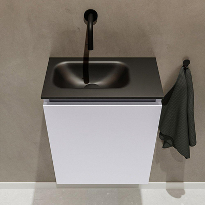 MONDIAZ TURE Toiletmeubel 40x23x50cm met 0 kraangaten 1 deuren cale mat Wastafel Eden links Solid Surface Zwart