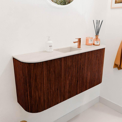 Mondiaz JOYA-DLUX 93.2cm toiletmeubel - ronding links en rechts kleur Ruby - Wastafel FAYE positie Midden 1 kraangat kleur Meli.